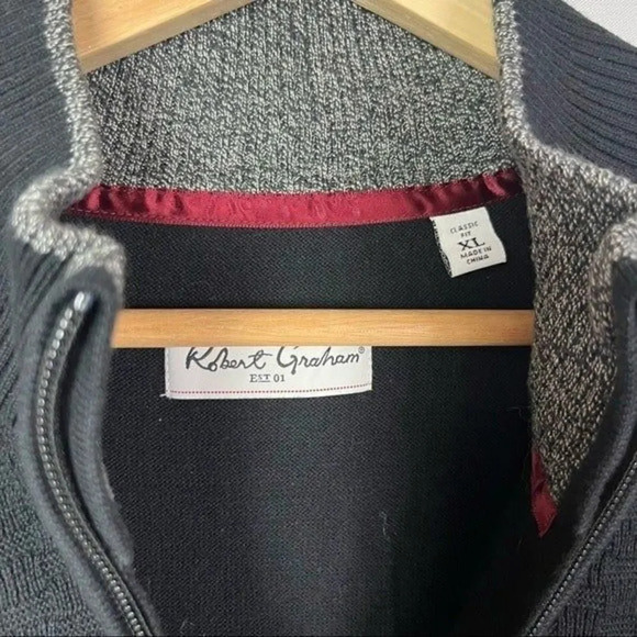 Robert Graham Black Textured Knit Quarter Zip Pullover Sweater XL - Picture 4 of 4